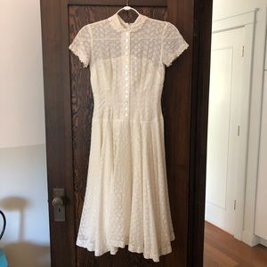 Vintage gauzy white shirtwaist dress - handmade